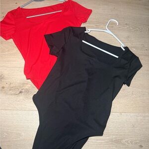SHEIN Red and Black Ribbed Bodysuits